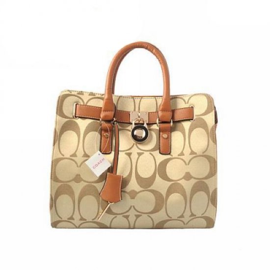 Coach Lock Medium Khaki Totes AOP - Click Image to Close